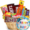 Basket of assorted candy bars with a Father's Day balloon