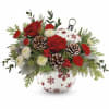 Red, greens, snowy white poms and lots of sparkle! This Christmas ornament