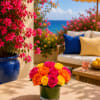 A vibrant dome of roses in vivid pink, yellow, and orange makes