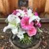 Pink and white mixed bouquet with lilies, daisies, and roses