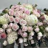 Large bouquet of pale pink roses and white hydrangeas