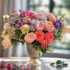 Mixed pastel bouquet in a silver vase