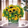 Sunflower bouquet in a clear glass vase