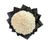 Round bouquet of white roses wrapped in black paper