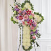 White mums, pink lilies pink rose lavander stock