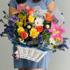 Large Basket of varieties color of flowers combined with FERRERO ROCHER give
