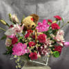 Lovely Puppy and combination of faux lotus flowers bring vibrant elements of