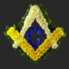 Diamond-shaped floral wreath with white and yellow flowers around a blue letter G