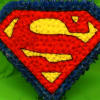 Superman logo made from flowers on a green background