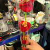 Three red roses in a clear sleeve with butterfly decorations