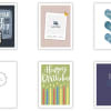 Set of six greeting cards with birthday, sympathy, and thank-you messages