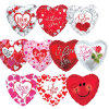 Assorted heart-shaped Valentine's balloons with love messages