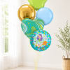 Cluster of colorful helium balloons with a mermaid design and star balloon