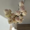 Cream roses arranged in a white pedestal vase