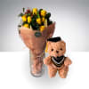 Celebrate their achievement with our Golden Graduation Rose Bouquet &amp; Teddy, a
