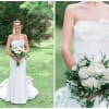 Bride holding a white rose bouquet with greenery