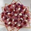 Large bouquet of red, pink, white, and purple roses