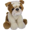 Plush bulldog stuffed animal with brown and white fur