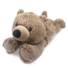 Plush teddy bear lying on a white background