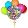 Birthday balloon bouquet with colorful latex balloons and a "Happy Birthday" foil balloon
