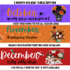 Holiday subscription ad with Halloween, Thanksgiving, and Christmas floral arrangements