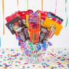 Birthday candy bouquet in a decorated paper pot