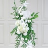 White sympathy standing spray with ribbon and heart plaque