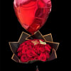 Red rose bouquet with a heart-shaped balloon and black wrapping