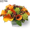 Very summery, fun and cheerful bouquet of greens, oranges and peaches. We