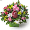 For those who like pinks and lavenders. Sweet pink roses, cymbidium orchids
