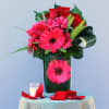 Pink Gerber Daisies, Red Roses, Hydrangea,Umbrella Fern,Submerged Flower.