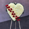 White large heart  with Pom pom ,leather and roses 