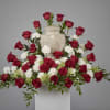 Forever Loved - red roses and white carnations