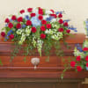 Standing easel, Casket Spray and Floor/Table Arrangement with the most beautiful colors
