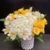6 White Alstroemeria stems, 5 Yellow Spray Rose
stems, 7 Yellow 50 cm