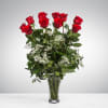 These dozen red roses with baby&#039;s breath are classic! Perfect romantic gift