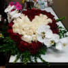 White roses, red roses, Phalaenopsis orchid