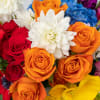 A burst of color welcomes you in this design. Roses, ranuncula, calla