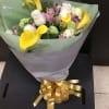 This bouquet mix with roses, snow ball, and mini yellow calla lilies
