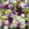 Arrangement with purple roses with seasonal flowers!!
