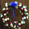 this one is make with red and white  roses and carnations