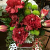 Iris, tulips, gerber daiseys, daffodils,poms and roses
