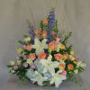 Pastel colors, mix of roses, lilies, hydrangeas, lisianthus.  Please see more
