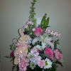 Pink and white floral mix with Roses, Lilies,and Daisys and Cute Bunny