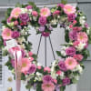 A beautiful blend of light pink, white and lavender flowers. Light pink