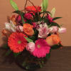 Bubble bowl vase with hot pink gerbera daisy, Orange gerbera daisy, orange