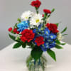 This festive red, white and blue bouquet is perfect for the season.