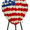 Red, white and blue carnations in the shape of a heart, symbolizing