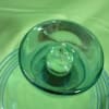 This vintage, mid century modern, hand blown, flared rim, clear and blue