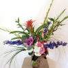 Grape root vine, hydrangea, delphinium, kale flower, bromeliad, bamboo, gladiolus, roses 